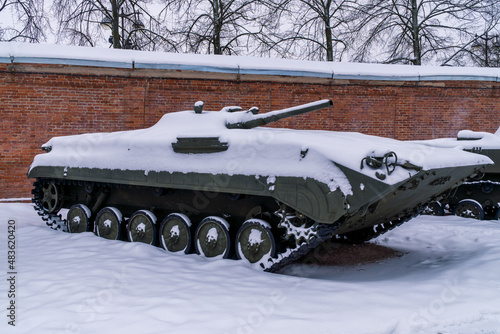 Russia. Kronstadt, January 28, 2022. Infantry fighting vehicle BMP-1 in Patriot Park.