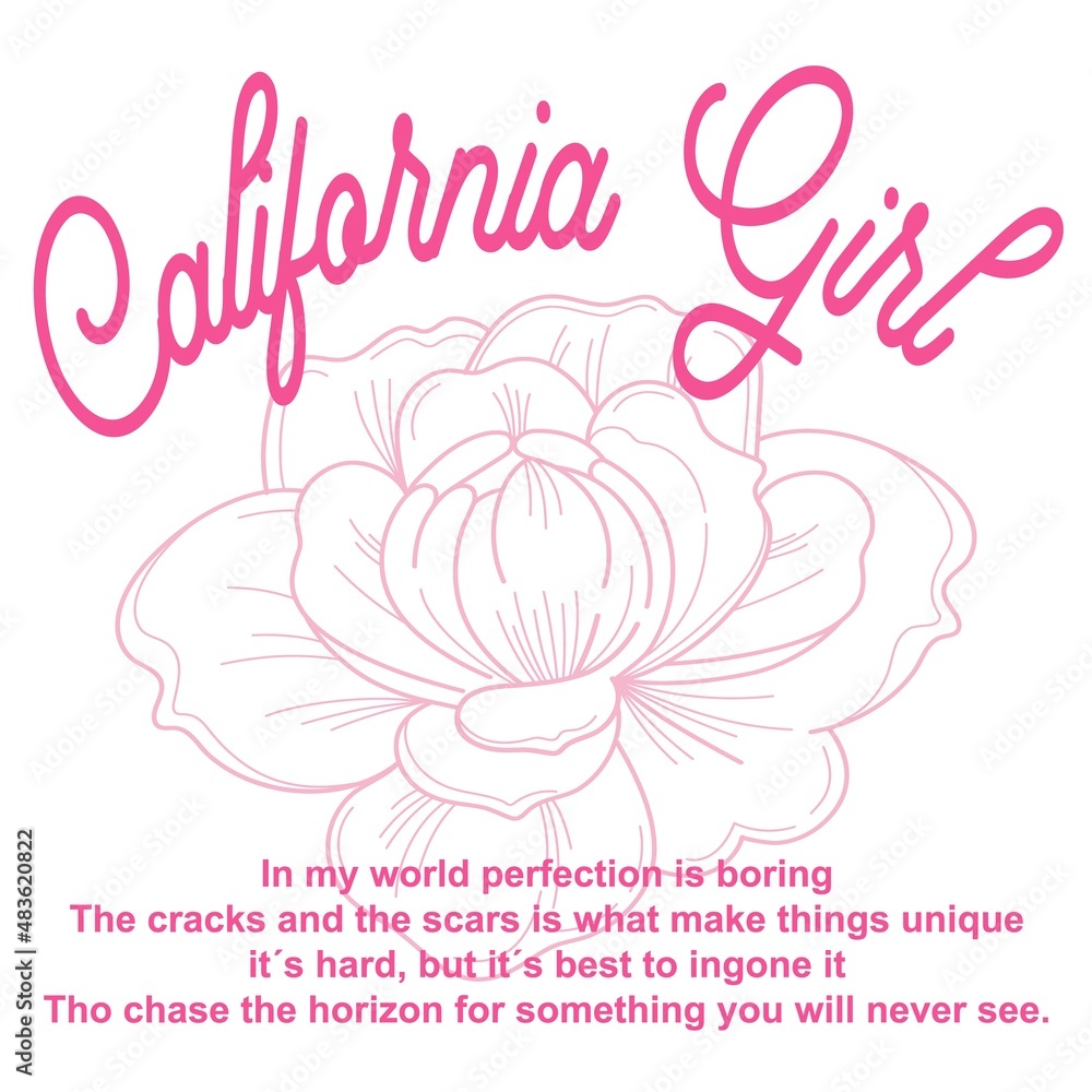 Illustration vector Lotus flower text california girl and fashion background