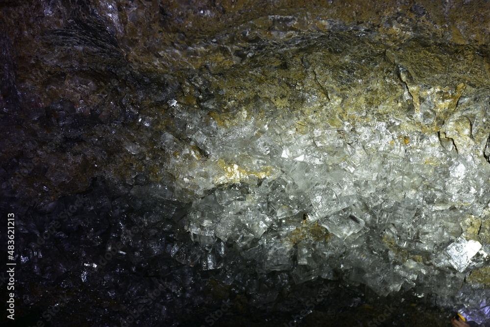 rock salt crystals in the Krysztalowa Cave, a nature reserve, Poland underground rock salt crystals in the Krysztalowa Cave, a nature reserve, Poland underground
