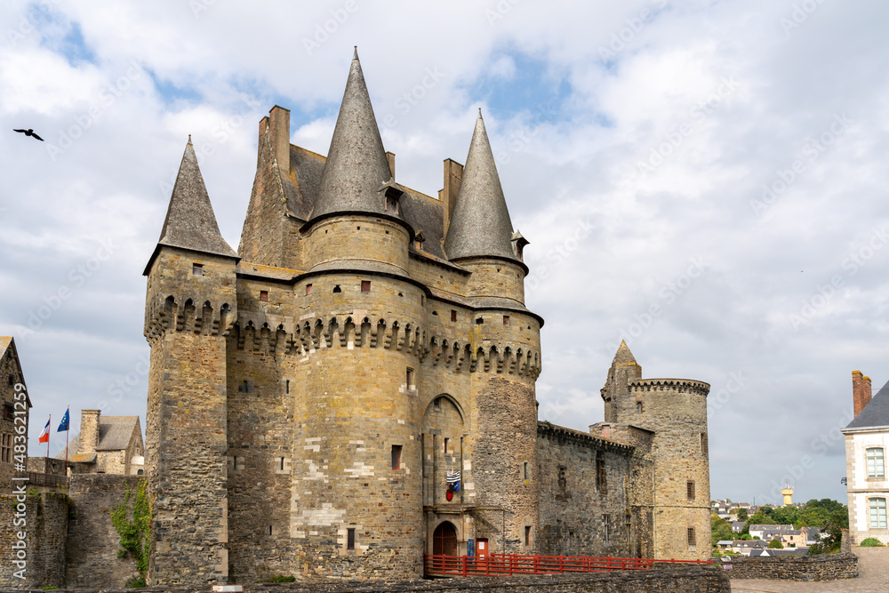 view of the main facade of the fortress castle in Vitre, France