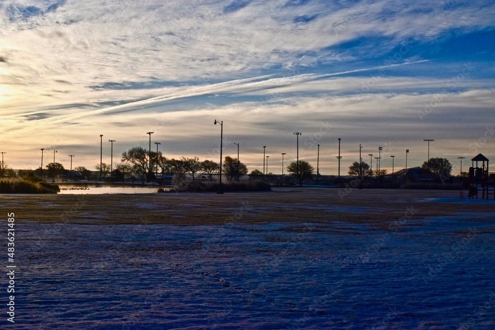 Early Morning and Sunrise Landscapes at South East City Park Public Park and Fishing Lake, Canyon, Texas in the Panhandle near Amarillo, Winter of 2021-22. Early Morning and Sunrise Landscapes at South East City Park Public Park and Fishing Lake, Canyon, Texas in the Panhandle near Amarillo, Winter of 2021-22.