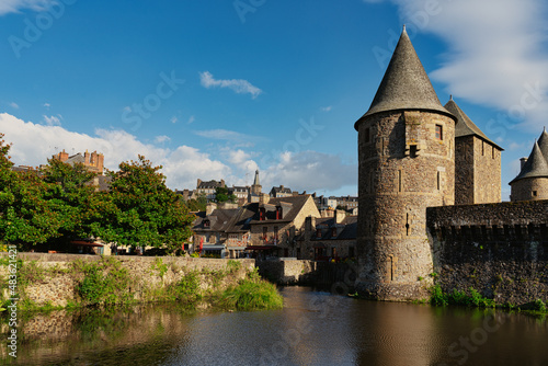 view of the fortress and city of Fougeres in France.
