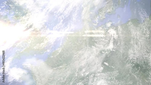 Zoom in from space and focus on Netherlands, Enschede. 3D Animation. Background for travel intro. Elements of this image furnished by NASA photo