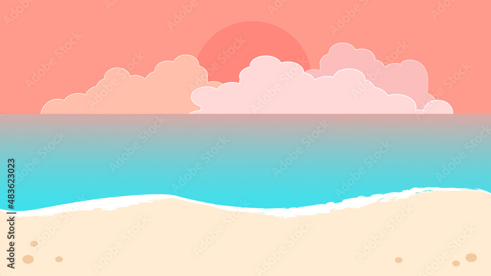 夕日と砂浜の海背景イラスト Stock Vector Adobe Stock