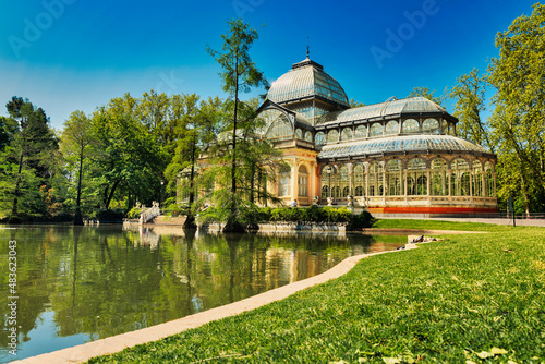crystal palace in the Retiro park in Madrid, Spain.