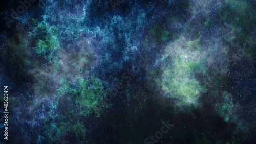 Space scene. Clear neat blue nebula with stars. Star explosion in a galaxy  free space © AlexMelas