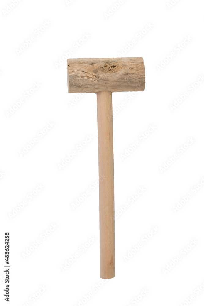 A roughly made wooden hammer isolated on a white background. A roughly made wooden hammer isolated on a white background.