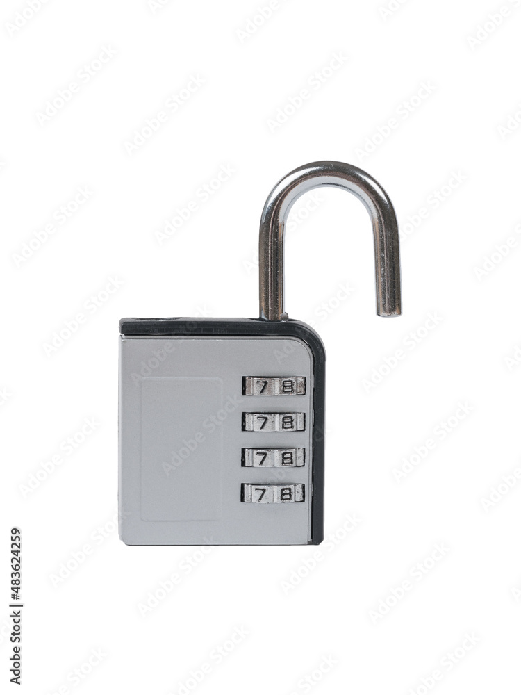 An open combination lock isolated on a white background. An open combination lock isolated on a white background.
