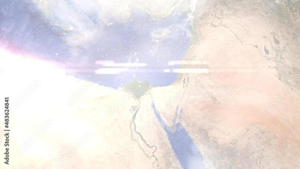 Zoom in from space and focus on Egypt, Port Said. 3D Animation. Background for travel intro