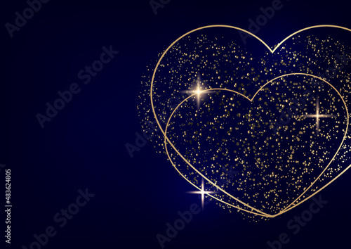 Happy Valentine's Day illustration with heart of gold,. Template for card, menu, flyer, coupon, poster, cover, banner. Shine of love.