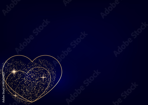 Happy Valentine's Day illustration with heart of gold,. Template for card, menu, flyer, coupon, poster, cover, banner. Shine of love.