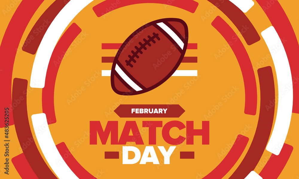 American Football Match Day. Playoff game day. Super Bowl Party in United States. Final game of regular season. Professional team championship. Ball for american football. Sport poster. Vector American Football Match Day. Playoff game day. Super Bowl Party in United States. Final game of regular season. Professional team championship. Ball for american football. Sport poster. Vector