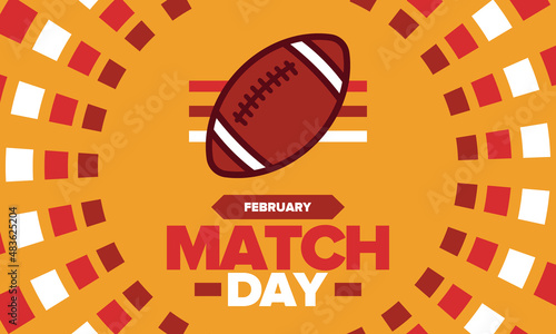 American Football Match Day. Playoff game day. Super Bowl Party in United States. Final game of regular season. Professional team championship. Ball for american football. Sport poster. Vector