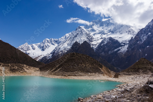 Mountain lake in the manaslu region in the Himalayas