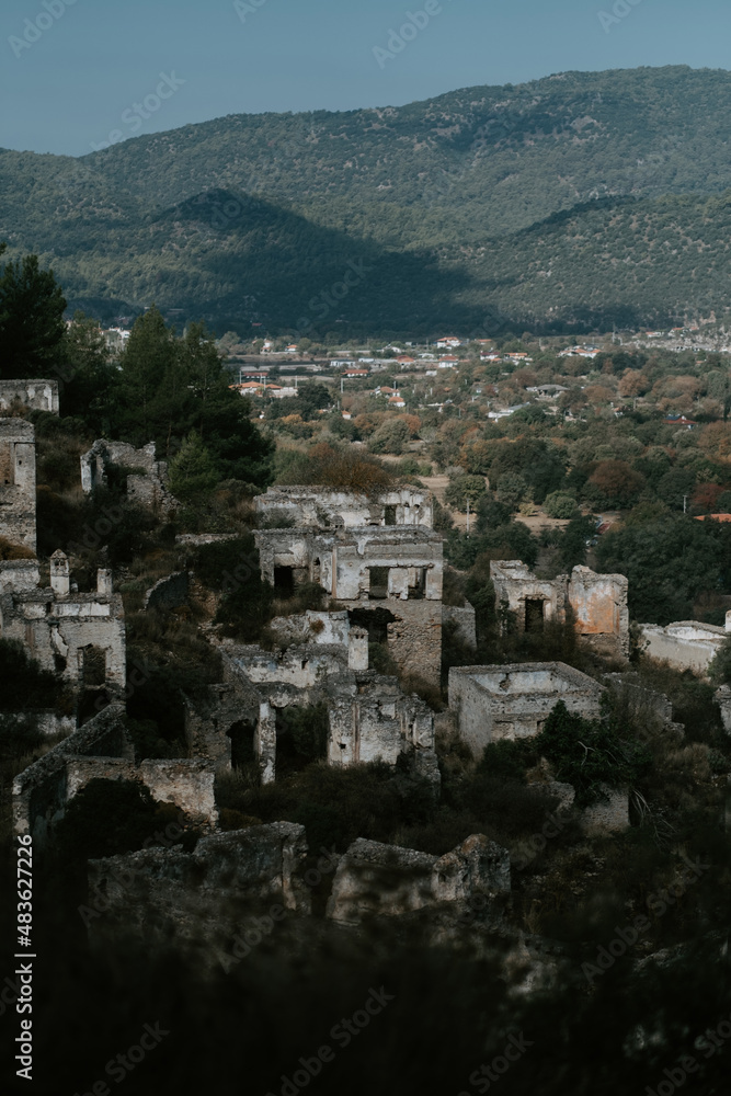 Fethiye, Mugla, Turkey - October 22 2021: Karmylassos (Kayakoy), Abandoned Village