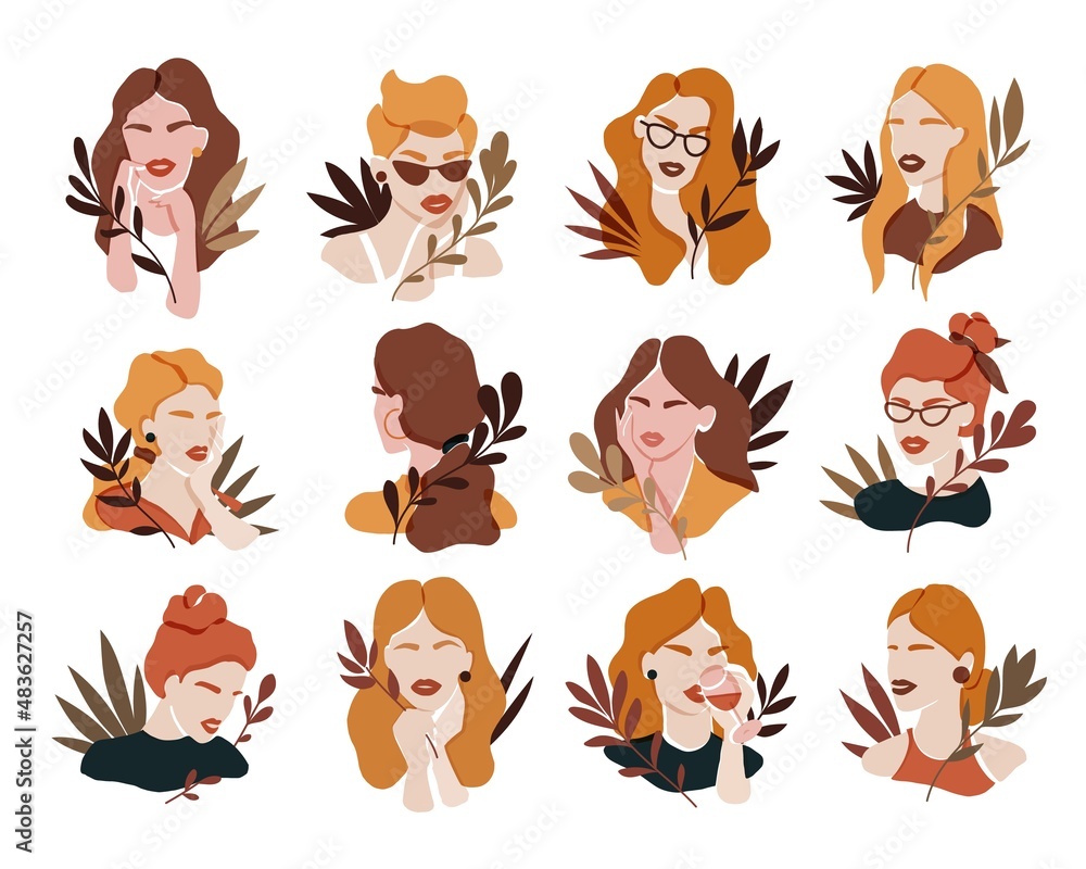 Women with floral elements. Vector set Women with floral elements. Vector set