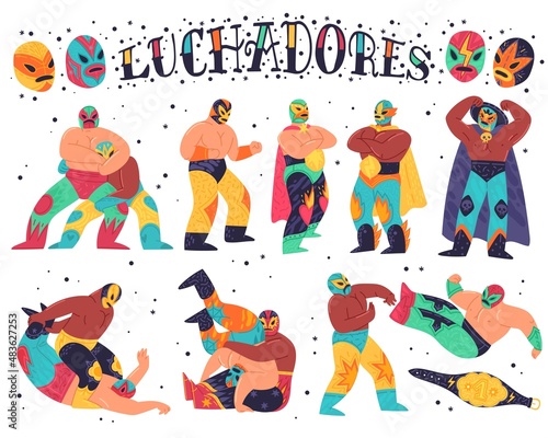 Mexican luchadores. Vector set