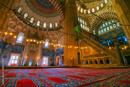 Ramadan background photo. Mihrab and minbar of Edirne Selimiye Mosque.