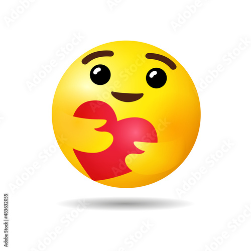 Care emoji reaction icon. High quality vector round yellow emoticon for social media chat comment reactions. Hug or love sign
