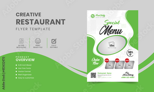 Fast food restaurant flyer design template | Special menu design | Modern food flyer, brochure, cover design in A4