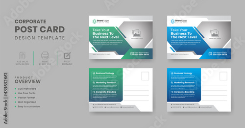 Multipurpose corporate postcard template | EDDM postcard | Blue Green Postcard Design