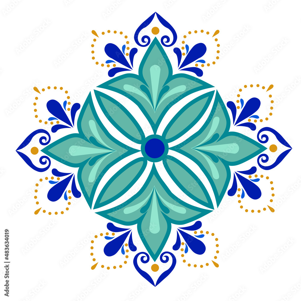 Moroccan flower vector stock illustration. Birch pattern in traditional geometric shapes. Islamic ornament. Isolated on a white background. - obrazy, fototapety, plakaty 