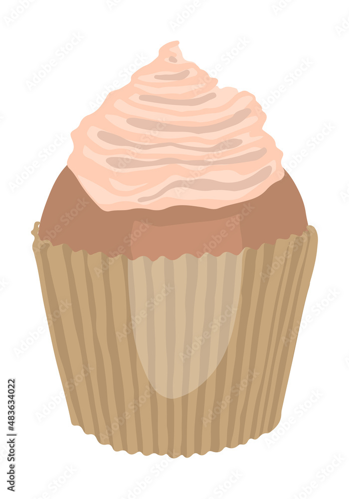 Cupcake dessert with cream. Hand drawn vector illustration in flat style. Single doodle of sweet food. Cartoon clipart isolated on white background. Cupcake dessert with cream. Hand drawn vector illustration in flat style. Single doodle of sweet food. Cartoon clipart isolated on white background.