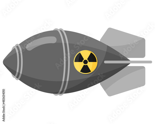 Gray nuclear or atomic bomb or warhead with radiation sign icon. Weapons of mass destruction. photo