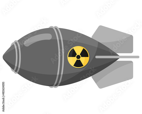 Gray nuclear or atomic bomb or warhead with radiation sign icon. Weapons of mass destruction.