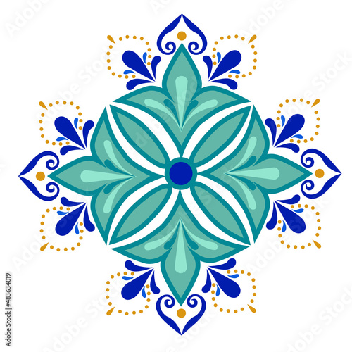 Moroccan flower vector stock illustration. Birch pattern in traditional geometric shapes. Islamic ornament. Isolated on a white background.