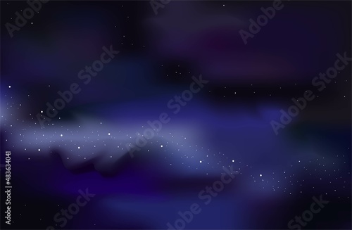 Cosmic sky in blue and purple colors, milky way