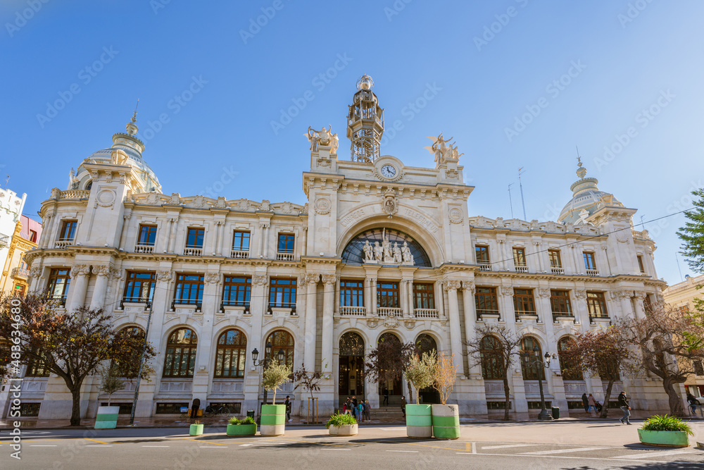 Correos building in Plaza del Ayuntamiento. Valencia, Spain 