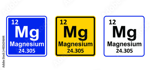 12 Mg Magnesium 24.305 Magnesium chemical element periodic science symbol. Periodic table element magnesium icon or logo. Magnesium atomic number 12 iis essential for chlorophyll, photosynthesis. photo