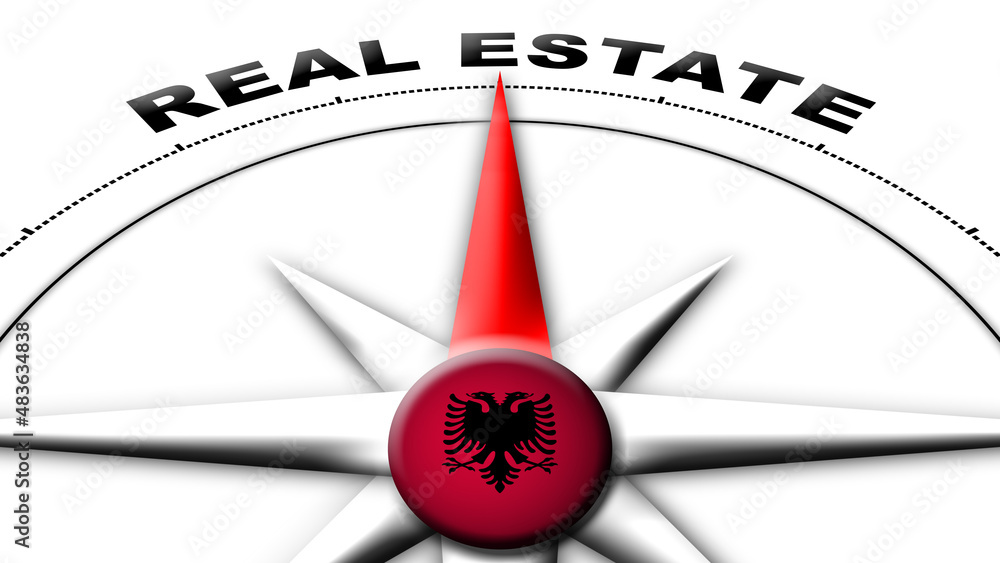 Albania Globe Sphere Flag and Compass Concept Real Estate Titles – 3D Illustration Albania Globe Sphere Flag and Compass Concept Real Estate Titles – 3D Illustration