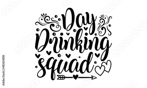 Day drinking squad - Oktoberfest beer festival typography emblem. Beer-related lettering. Hand-crafted design elements for prints posters advertising. Design for a pub menu, beerhouse, brewery poster,