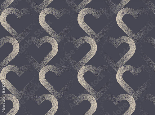 Valentine's Day Background Vector Stipple Linear Hearts Aesthetic Seamless Pattern Abstract Wallpaper. Dotted Line Heart Graphic Love Symbol Repetitive Wrapping Paper Texture. Modern Art Illustration