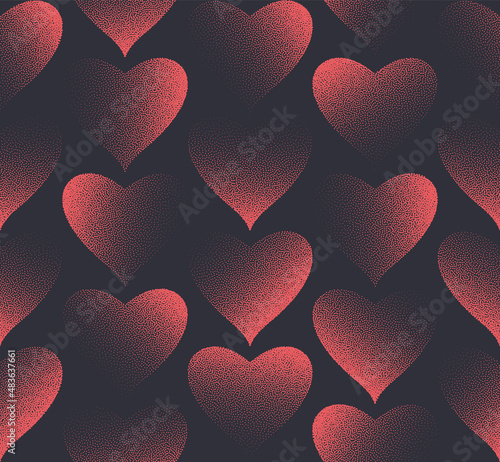 Valentine's Day Seamless Background Vector Stipple Red Hearts Classic Pattern Abstract Wallpaper. Dotted Texture Heart Graphic Love Symbol Repetitive Wrapping Paper Texture. Romantic Art Illustration
