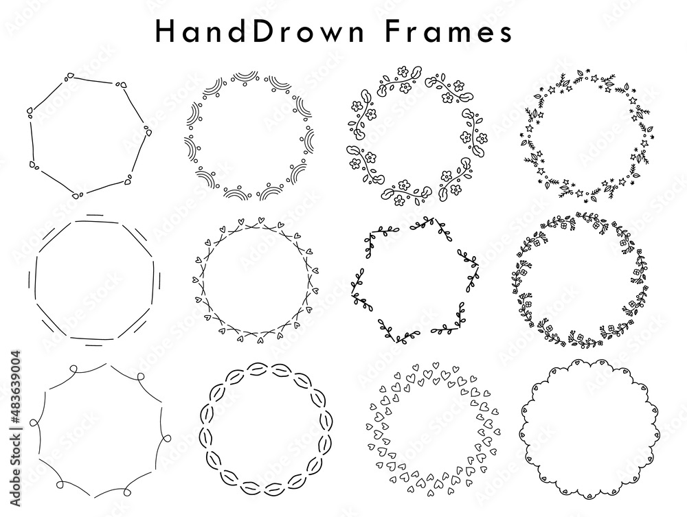 手描きのシンプルなフレーム セット
