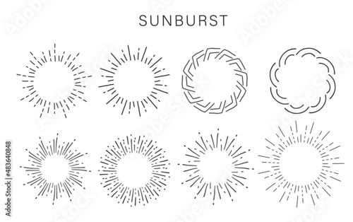 手描きのサンバースト、光線のベクター フレーム セット