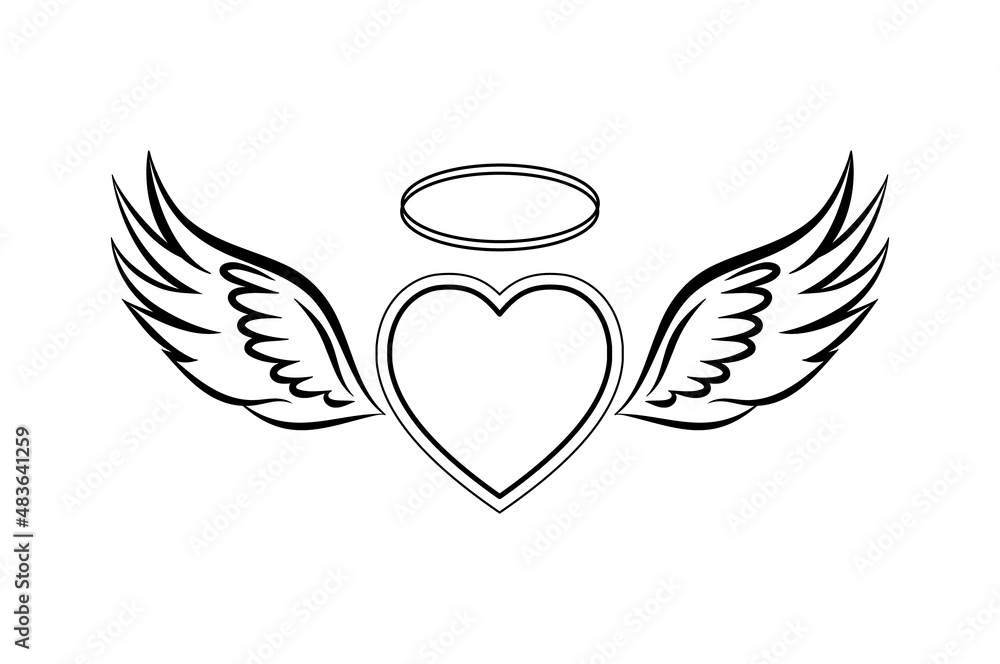 Vettoriale Stock Flying Heart with wings and halo. Valentine's Day angel  wings. Vector illustration on a white background. Design for print and web  | Adobe Stock