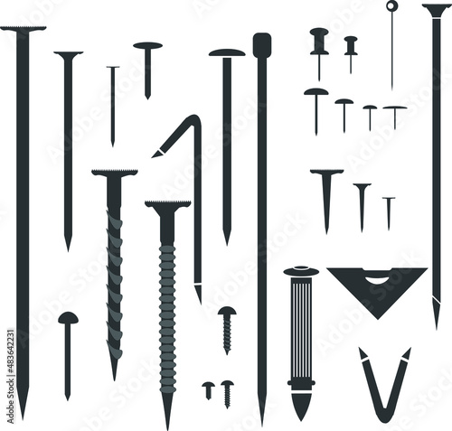 Different types of nail vector icon