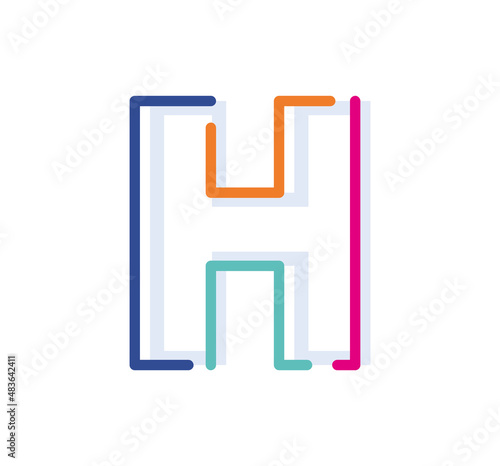 Abstract Letter H Line Colorful linear logotype. modern letter lines with new pop art colors. Font alphabet template. Logo set thin line clean style.