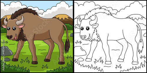 Wildebeest Coloring Page Vector Illustration