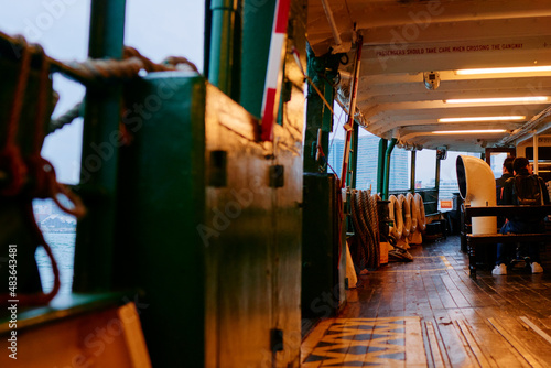 Photography Hongkong traditional ferry boat interior.