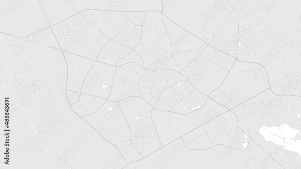 Obraz premium White and light grey Białystok city area vector background map, roads and water illustration. Widescreen proportion, digital flat design.