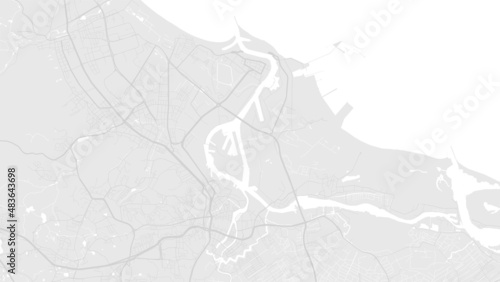White and light grey Gdańsk city area vector background map, roads and water ...