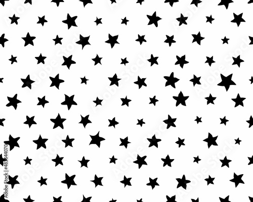 Seamless pattern with black stars on white background