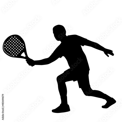 Padel Tennis Player Icon Illustration. Paddle Sport Vector Graphic Symbol Clip Art. Sketch Black Sign young man is padel tennis player jump to the ball good looking for posts and poster video © Aron