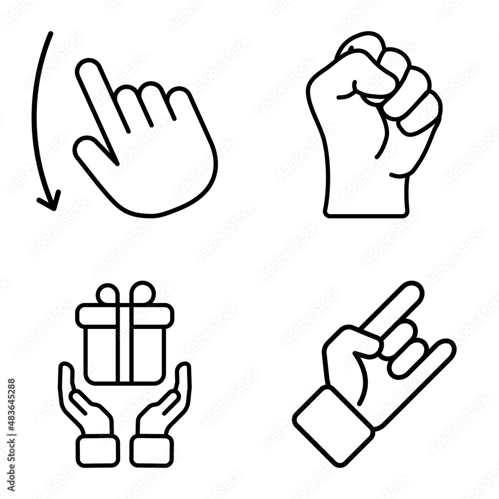 Obraz premium Allhandgestures Flat Icon Set Isolated On White Background