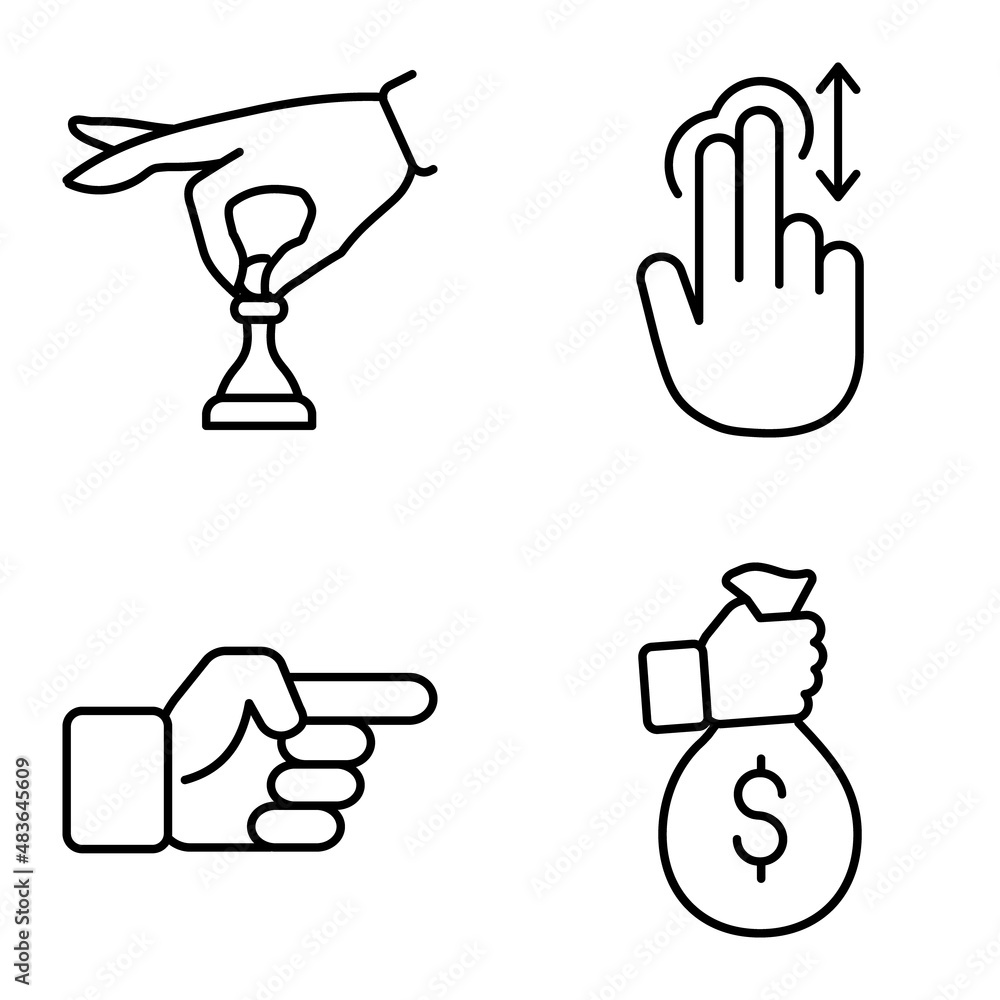 Obraz premium Allhandgestures Flat Icon Set Isolated On White Background